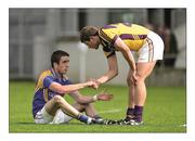 10 June 2012; Cheers pal. Longford’s Colm P Smyth and John Leacy of Wexford shake hands, with respect at the core of the exchange. Picture credit: Barry Cregg / SPORTSFILE from A Season of Sundays 2012  This image may be reproduced free of charge when used in conjunction with a review of the book &quot;A Season of Sundays 2012&quot;. All other usage © SPORTSFILE