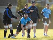 3 December 2012; Leinster players Sean O'Brien, left, Damian Browne, kneeling, and Leo Cullen during squad training ahead of their side's Heineken Cup 2012/13 match against ASM Clermont Auvergne on Sunday. UCD, Belfield, Dublin. Picture credit: Stephen McCarthy / SPORTSFILE