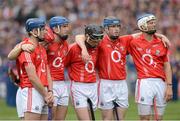 12 August 2012; Cork forwards, left to right, Patrick Horgan, Paudie O'Sullivan, Cian McCarthy, Jamie Coughlan, and Luke O'Farrell, stand together for the national anthem. GAA Hurling All-Ireland Senior Championship Semi-Final, Cork v Galway, Croke Park, Dublin. Picture credit: Ray McManus / SPORTSFILE
