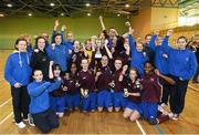 5 December 2012; Christ King Girls Secondary School, Cork City, Co. Cork, celebrate after victory over Bailieborough CS, Co. Cavan. FAI All-Ireland Post Primary Schools First Year Futsal Finals. Franciscan College, Sports Centre, Gormanston, Meath. Picture credit: David Maher / SPORTSFILE