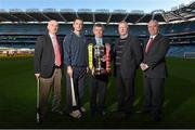 5 December 2012; Leinster GAA Chairman Martin Skelly, centre, with from left, Oulart the Ballagh manager Pat Herbert, Kilcormac/Killoughy captain Ciaran Slevin and manager Danny Owens, and Neil Hosty, AIB, in attendance at an AIB Leinster GAA Club Championship Finals photocall. Croke Park, Dublin. Picture credit: Brian Lawless / SPORTSFILE