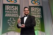 7 December 2012; Sportsfile photographer Brian Lawless with his photographic award at the 2012 OCS Irish Paralympic Awards. Red Cow Morans Hotel, Dublin. Picture credit: Matt Browne / SPORTSFILE