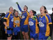 9 December 2012; Parnell's players, from left, Helen Stephens, Maria King, Hannah Noonan, Nikki Gilmore and Bernie Durkan celebrate after the game. TESCO HomeGrown All-Ireland Intermediate Club Final, Cahir, Tipperary v Parnell’s, London, Ballymore Eustace GAA Club, Ballymore Eustace,  Kildare. Picture credit: Pat Murphy / SPORTSFILE