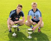 13 May 2012; Dublin Under-21 footballers John Brian Carthy and Paul Maguire pictured with the Leinster and All-Ireland Under-21 Cups. Trinity College Sports Grounds, Santry Avenue, Santry, Dublin. Picture credit: Ray McManus / SPORTSFILE