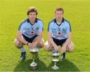 13 May 2012; Dublin Under-21 footballers Luke Fletcher and Ciaran Reddin pictured with the Leinster and All-Ireland Under-21 Cups. Trinity College Sports Grounds, Santry Avenue, Santry, Dublin. Picture credit: Ray McManus / SPORTSFILE
