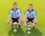 13 May 2012; Dublin Under-21 footballers Fionn Carney and Gary Sweeney pictured with the Leinster and All-Ireland Under-21 Cups. Trinity College Sports Grounds, Santry Avenue, Santry, Dublin. Picture credit: Ray McManus / SPORTSFILE