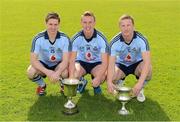 13 May 2012; Dublin Under-21 footballers Paul Hudson, Philip Ryan and Ciaran Kilkenny pictured with the Leinster and All-Ireland Under-21 Cups. Trinity College Sports Grounds, Santry Avenue, Santry, Dublin. Picture credit: Ray McManus / SPORTSFILE