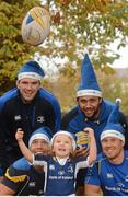 10 December 2012; Ronald McDonald House Charity and Leinster Rugby Club are calling on Leinster supporters to join the RMH Blue Army this Saturday, when the boys in blue take on ASM Clermont Auvergne in the Aviva, and show their backing for Ronald McDonald House. Over 50 Ronald McDonald House Charity volunteers will be selling limited edition blue Santa hats outside The Aviva Stadium, before the Heineken Cup clash for €2 with all proceeds going to the Charity. The Charity is also calling on followers to show support on Twitter by tweeting @RMHDublin #RMHBlueArmy. Pictured is Aoife Hillan, age 4, from Maynooth, Co. Kildare, with Leinster players, from left, Shane Jennings, Isaac Boss, Isa Nacewa and Fionn Carr. Leinster Rugby Offices, UCD, Belfield, Dublin. Picture credit: Stephen McCarthy / SPORTSFILE