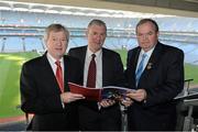 10 December 2012; Ard Stiúrthóir of the GAA Páraic Duffy, left, Football Review Committee (FRC) Chairman Eugene McGee and Uachtarán Chumann Lúthchleas Gael Liam Ó Néill, right, in attendance at the official launch of the First Report of the FRC, which concerned the playing rules. Croke Park, Dublin. Picture credit: Brendan Moran / SPORTSFILE