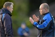 11 December 2012; Leinster hooker Richardt Strauss in conversation with head coach Joe Schmidt during squad training ahead of their side's Heineken Cup 2012/13, Pool 5, Round 4, game against ASM Clermont Auvergne on Saturday. Leinster Rugby Squad Training and Press Briefing, UCD, Belfield, Dublin. Picture credit: Brendan Moran / SPORTSFILE