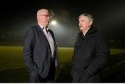 11 December 2012; Frank Dawson, Antrim manager, left,  and Brian McIver, Derry manager, in conversation at the launch of the Dr. McKenna Cup. Athletic Grounds, Armagh. Picture credit: Oliver McVeigh / SPORTSFILE