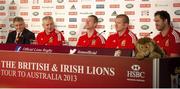 12 December 2012; British and Irish Lions tour manager Andy Irvine, left, with, from left to right, British and Irish Lions coach Warren Gatland, and assistants Rob Howley, Graham Rowntree and Andy Farrell during the British & Irish Lions team management announcement for the 2013 tour. Hopetoun House, South Queensferry Edinburgh, Scotland.Picture credit: Jeff Holmes / SPORTSFILE