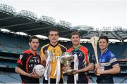 12 December 2012; In attendance at Croke Park where the draws for the 2013 Irish Daily Mail Higher Education GAA Championships were made, from left, Mark McHugh, Sligo IT, Fiontán Ó Curraoin, DCU, Seamus Callinan, Limerick IT, and David Treacy, DIT. The draws are available on www.he.gaa.ie. Croke Park, Dublin. Picture credit: Brendan Moran / SPORTSFILE