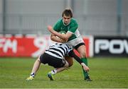 12 December 2012; Robert Byrne, Gonzaga College, is tackled by Robert Wharton, Cistercian College Roscrea. Leinster Schools Senior League Final, Cistercian College Roscrea v Gonzaga College, Donnybrook Stadium, Donnybrook, Dublin. Picture credit: Barry Cregg / SPORTSFILE