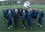 12 December 2012; FAI welcomes new positions for Niall O’Regan and Stuart Ashton its new FAI FÁS centre in Carrigaline. The announcement comes as part of six positions being created nationally by the FAI. Pictured, Harry McCue, FAI/FAS, with FAI/FAS, coaches from left, Ray Claffey, Niall O'Regan and Stuart Ashton, right, with the players in attendance at the launch of a new FAI/FAS Centre. Carrigaline, Cork. Picture credit: Matt Browne / SPORTSFILE