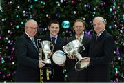 13 December 2012; AIB youth ambassador and 2012 Kerry and Munster champions Dr. Crokes star forward Colm Cooper and team-mate and AIB Kenmare employee Brian Looney, 2nd from left, with Neil Hosty, left, Head of Wealth Management, AIB and Denis O'Callaghan, right, Head of Branch Banking, AIB, as they prepare for the AIB GAA Senior Club Championships quarter-final against British champions Tir Conall Gaels in London on Sunday next. AIB Bank Centre, Ballsbridge, Dublin. Picture credit: Brendan Moran / SPORTSFILE