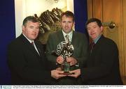 3 March 2003; Colin Corkery, Nemo Rangers, who was presented with the Munster AIB GAA Provincial Player Award  by Billy Finn, Managing Director, Ark Life, right, and GAA President Sean McCague at a lunch in his honour in the AIB Bankcentre, Ballsbridge, Dublin. Football. Picture credit; Ray McManus / SPORTSFILE