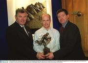 3 March 2003; Peter Canavan, Errigal Ciaran, who was presented with the Ulster AIB GAA Provincial Player Award  by Billy Finn, Managing Director, Ark Life, right, and GAA President Sean McCague at a lunch in his honour in the AIB Bankcentre, Ballsbridge, Dublin. Football. Picture credit; Ray McManus / SPORTSFILE