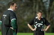 4 March 2003; David Humphreys pictured with Ronan O'Gara, right, during Irish rugby training, Terenure Rugby Club, Dublin. Picture credit; Matt Browne / SPORTSFILE *EDI*