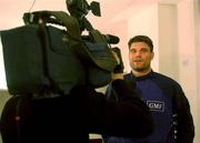 6 March 2003; French captain Fabien Pelous pictured while being interviewed by french TV after the French rugby team's press conference in the Merrion Hotel, Dublin. Picture credit; Pat Murphy / SPORTSFILE *EDI*