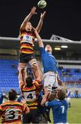 14 December 2012; Charlie Butterworth, Lansdowne, wins possession for his side in a lineout ahead of Jerry Sexton, St. Mary's College. Leinster Senior League Cup Final, St. Mary's College v Lansdowne, Donnybrook Stadium, Donnybrook, Dublin. Photo by Sportsfile