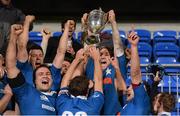 14 December 2012; St. Mary's College captain Richard Sweeney lifts the cup as his team-mates celebrate. Leinster Senior League Cup Final, St. Mary's College v Lansdowne, Donnybrook Stadium, Donnybrook, Dublin. Photo by Sportsfile