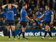 15 December 2012; Leinster players, from left, Sean Cronin, Michael Bent and Cian Healy after the game. Heineken Cup 2012/13, Pool 5, Round 4, Leinster v ASM Clermont Auvergne, Aviva Stadium, Lansdowne Road, Dublin. Picture credit: Stephen McCarthy / SPORTSFILE