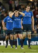 15 December 2012; Dejected Leinster players, from left, Michael Bent, Sean Cronin and Devin Toner after the game. Heineken Cup 2012/13, Pool 5, Round 4, Leinster v ASM Clermont Auvergne, Aviva Stadium, Lansdowne Road, Dublin. Picture credit: Stephen McCarthy / SPORTSFILE