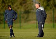 15 December 2012; Jean-Yves Poame, Republic of Ireland, speaking to manager Niall Harrison during squad training. Republic of Ireland U15 Squad Training, AUL Complex, Clonshaugh, Dublin. Picture credit: Barry Cregg / SPORTSFILE