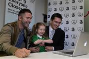 17 December 2012; Three teamed up with Republic of Ireland captain Robbie Keane to offer one lucky Ireland fan a chance to surprise a loved one with a Skype call with a difference. To tie in with Three’s ‘Bringing Everyone Closer’ campaign, the record goal scorer for Ireland met up with Rob Lee, and his daughter Isabella, age 4, in Three’s head office in Dublin, to surprise his Friend Ciaran O'Neill, and his wife Elaine, who are abroad in Sydney, Australia, with an exclusive Skype call with Robbie Keane. Rob also won a brand new iPhone 5 to keep them connected, not just this Christmas, but the whole year through. Three Head Office, Clarendon Street, Dublin. Picture credit: David Maher / SPORTSFILE