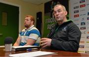 17 December 2012; Connacht head coach Eric Elwood, alongside Brett Wilkinson, speaking to the media during a press conference ahead of their side's Celtic League, Round 11, match against Munster on Saturday. Connacht Rugby Squad Training, Sportsground, Galway. Picture credit: Diarmuid Greene / SPORTSFILE