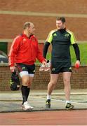 18 December 2012; Munster's BJ Botha, left, and Donnacha Ryan make their way out for squad training session ahead of their Celtic League 2012/13 game against Connacht on Saturday. University of Limerick, Limerick. Picture credit: Diarmuid Greene / SPORTSFILE