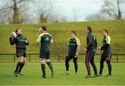 18 December 2012; Munster players, from left, JJ Hanrahan, Niall Ronan, Ian Keatley, Danny Barnes and Luke O'Dea in action during squad training ahead of their Celtic League 2012/13 game against Connacht on Saturday. University of Limerick, Limerick. Picture credit: Diarmuid Greene / SPORTSFILE