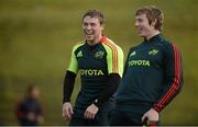 18 December 2012; Munster's Luke O'Dea, left, and Danny Barnes share a joke during squad training ahead of their Celtic League 2012/13 game against Connacht on Saturday. University of Limerick, Limerick. Picture credit: Diarmuid Greene / SPORTSFILE
