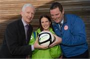 18 December 2012; Salthill Devon head coach Tony Mannion, left, Gillian Saunders, from Airtricity, centre, and Shelbourne U 19 manager Martin Murray in attendance at the Airtricity Under 19 Semi-Final Cup Draw. FAI Headquarters, Abbotstown, Dublin. Photo by Sportsfile