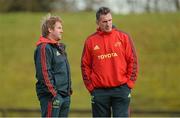 18 December 2012; Munster head coach Rob Penney, right, and backs coach Simon Mannix during squad training ahead of their Celtic League 2012/13 game against Connacht on Saturday. University of Limerick, Limerick. Picture credit: Diarmuid Greene / SPORTSFILE