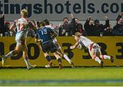 21 December 2012; Andrew Trimble, Ulster, goes over to score his side's third try. Celtic League 2012/13, Round 11, Ulster v Leinster, Ravenhill Park, Belfast, Co. Antrim. Photo by Sportsfile