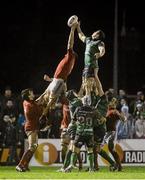 22 December 2012; Billy Holland, Munster, wins possession for his side in a lineout ahead of Mike McCarthy, Connacht. Celtic League 2012/13, Round 11, Connacht v Munster, Sportsground, Galway. Picture credit: Diarmuid Greene / SPORTSFILE