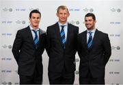 22 December 2012; Leinster rugby players Jonathan Sexton, left, Leo Cullen and Rob Kearney, right, who were nominated for the RTÉ Sports Team of the Year at the RTÉ Sports Awards 2012. The RTÉ Sports Awards 2012, in association with The Irish Sports Council, RTÉ Television Studios, Donnybrook, Dublin. Photo by Sportsfile