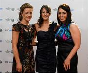 22 December 2012; Wexford camogie players Kate Kelly, left, Karen Atkinson and Ursula Jacob, right, at the RTÉ Sports Awards 2012. The RTÉ Sports Awards 2012, in association with The Irish Sports Council, RTÉ Television Studios, Donnybrook, Dublin. Photo by Sportsfile