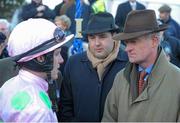 26 December 2012; Trainer Willie Mullins and jockey Paul Townend, left, in conversation after Arvika Ligeonniere won the Racing Post Novice Steeplechase. Leopardstown Christmas Racing Festival 2012, Leopardstown Racetrack, Leopardstown, Co. Dublin. Picture credit: Pat Murphy / SPORTSFILE