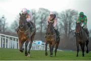 26 December 2012; Arvika Ligeonniere, with Paul Townend up, crosses the finish line to win the Racing Post Novice Steeplechase ahead of Oscars Well, with Robbie Power up, centre, and Bailey Green, with David Casey, right. Leopardstown Christmas Racing Festival 2012, Leopardstown Racetrack, Leopardstown, Co. Dublin. Picture credit: Pat Murphy / SPORTSFILE