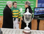 27 December 2012; Winning connections, from left, Ted Walsh, trainer, Tony McCoy, jockey, and J.P. McManus, owner, with the Paddy Power Steeplechase trophy after Colbert Station won the Paddy Power Steeplechase. Leopardstown Christmas Racing Festival 2012, Leopardstown Racetrack, Leopardstown, Co. Dublin. Picture credit: Pat Murphy / SPORTSFILE