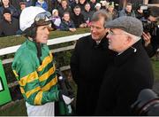 27 December 2012; Winning connections, from left, Tony McCoy, jockey, and J.P McManus, owner, and Ted Walsh, trainer, after Colbert Station won the Paddy Power Steeplechase. Leopardstown Christmas Racing Festival 2012, Leopardstown Racetrack, Leopardstown, Co. Dublin. Picture credit: Pat Murphy / SPORTSFILE