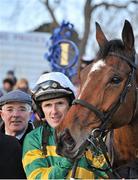 27 December 2012; Colbert Station, with jockey Tony McCoy and trainer Ted Walsh after winning the Paddy Power Steeplechase on Colbert Station. Leopardstown Christmas Racing Festival 2012, Leopardstown Racetrack, Leopardstown, Co. Dublin. Picture credit: Barry Cregg / SPORTSFILE