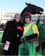 27 December 2012; Winning owner Ann Potts and jockey Andrew Lynch celebrate after winning the Paddy Power Dial-a-Bet Steeplechase on Sizing Europe. Leopardstown Christmas Racing Festival 2012, Leopardstown Racetrack, Leopardstown, Co. Dublin. Picture credit: Pat Murphy / SPORTSFILE