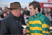 b27 December 2012; Frank Berry, racing manager to J.P McManus, speaking to jockey Tony McCoy after victory in the Paddy Power Steeplechase on Colbert Station. Leopardstown Christmas Racing Festival 2012, Leopardstown Racetrack, Leopardstown, Co. Dublin. Picture credit: Barry Cregg / SPORTSFILE