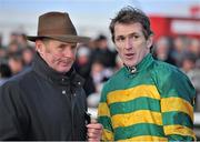 b27 December 2012; Frank Berry, racing manager to J.P McManus, speaking to jockey Tony McCoy after victory in the Paddy Power Steeplechase on Colbert Station. Leopardstown Christmas Racing Festival 2012, Leopardstown Racetrack, Leopardstown, Co. Dublin. Picture credit: Barry Cregg / SPORTSFILE