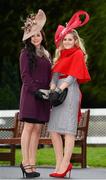 28 December 2012; Clare Sherwin, left, from Clonee, Co. Dublin, and Elaine Bury, from Dunboyne, Co. Meath, enjoy a day at the races. Leopardstown Christmas Racing Festival 2012, Leopardstown Racetrack, Leopardstown, Co. Dublin. Picture credit: Matt Browne / SPORTSFILE
