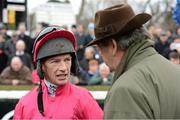 28 December 2012; Jockey Paul Carberry and trainer Noel Meade after winning the woodiesdiy.com Christmas Hurdle on Monksland. Leopardstown Christmas Racing Festival 2012, Leopardstown Racetrack, Leopardstown, Co. Dublin. Picture credit: Matt Browne / SPORTSFILE